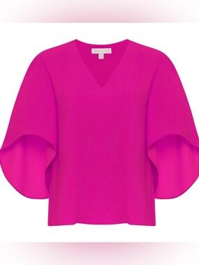 Anna Cate NEW Fuchsia Carmine Pink  Nina 
V-Neck Flutter Sleeve Blouse Medium